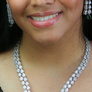 Designer open collar moissanite necklace set with blue lapis drop