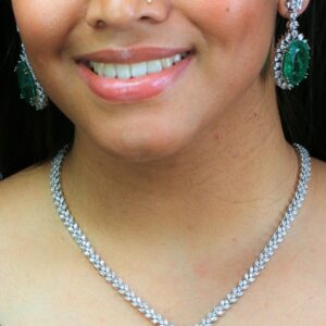 Long moissanite necklace with emerald green pendant